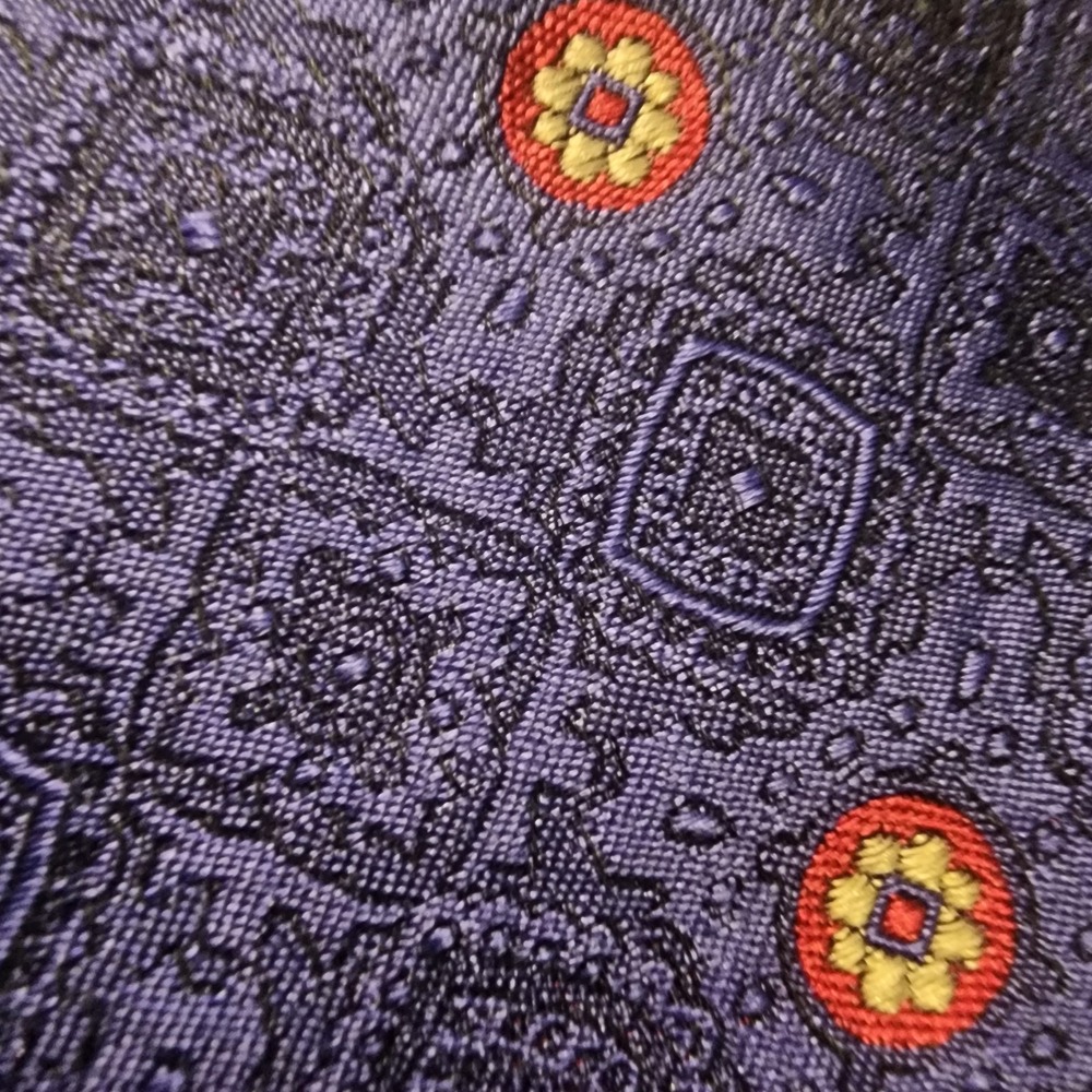 Vtg Fendi Roma‎ Tie 59" Red Blue/Purple Black Yellow Print Silk Italy - Picture 4 of 10